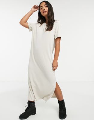 Monki Isabella midi t-shirt dress in beige