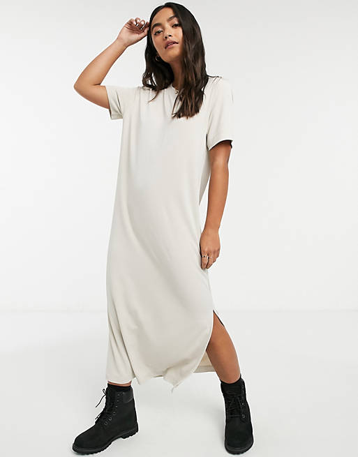 Bestemt Vælge Tropisk Monki Isabella midi t-shirt dress in beige | ASOS