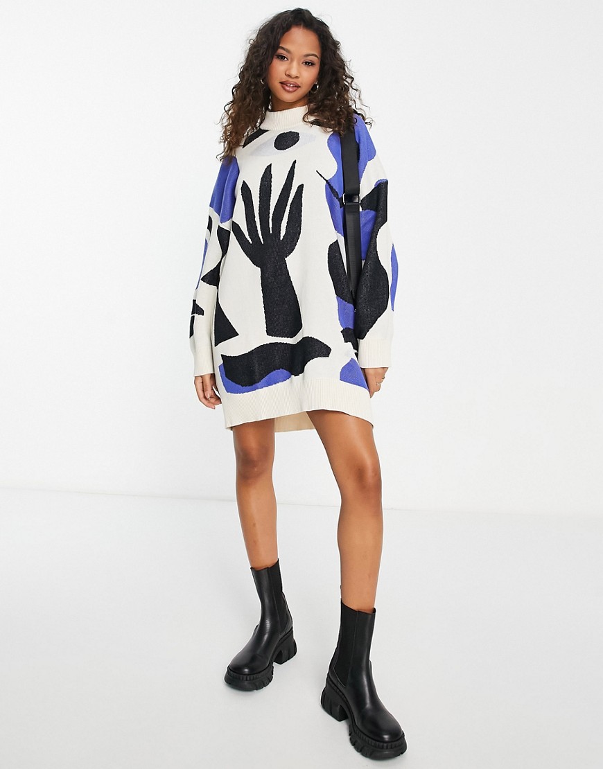 Monki Jacquard Knit Sweater Dress In Abstract Shapes-multi