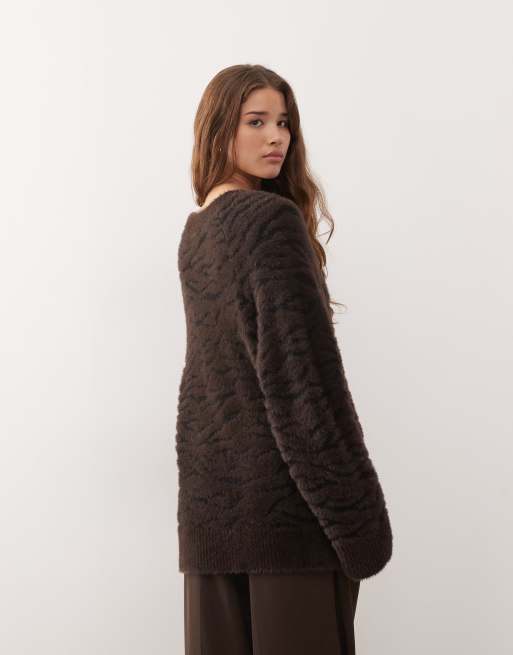Monki jacquard knitted cardigan in chocolate brown, 4 of 4