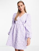 ASOS EDITION waisted blouson sleeve floral embellished mini dress in lilac