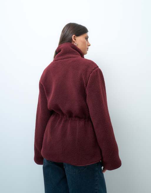 Monki jakke i fleece-pile med indsnøring i burgundy, 4 af 4