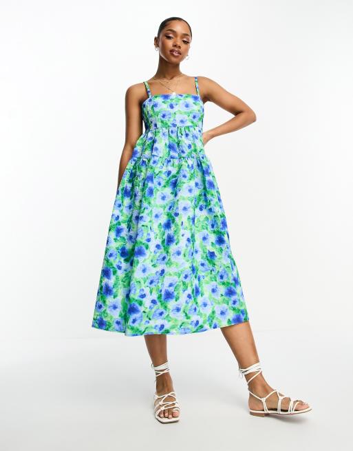 Green flower print dress hotsell