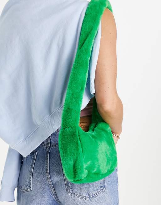 Monki – Jaskrawozielona torebka na ramię z imitacji futra – MGREEN, 2 z 4