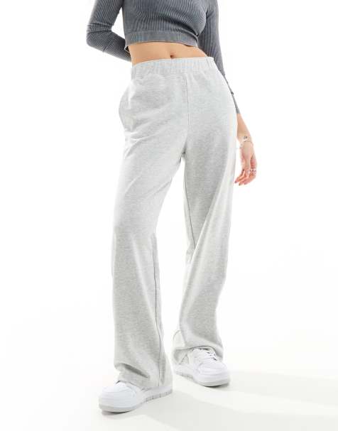 Monki pull on relaxed leg lounge trousers in light grey melange