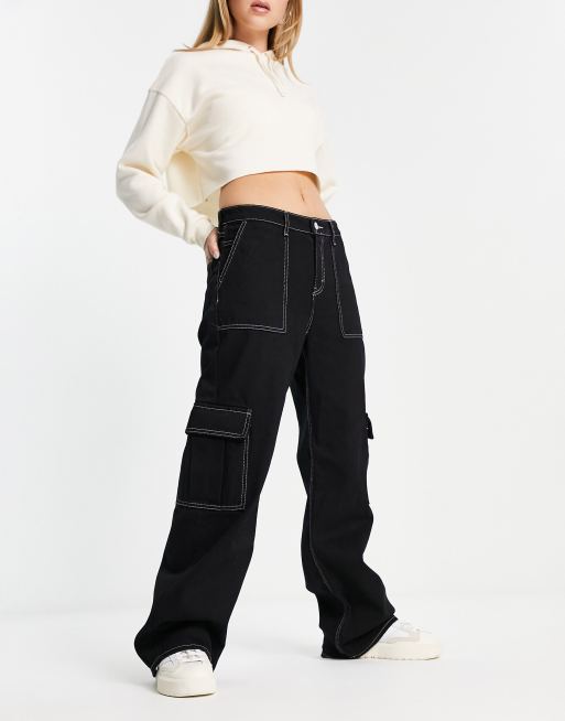 Pantalon cargo ample en jean noir