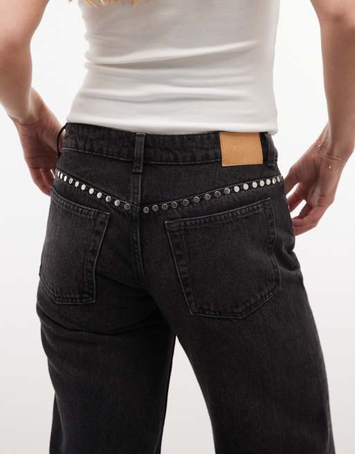 Monki jean droit coupe ample à clous en délavage noir, 4 de 5