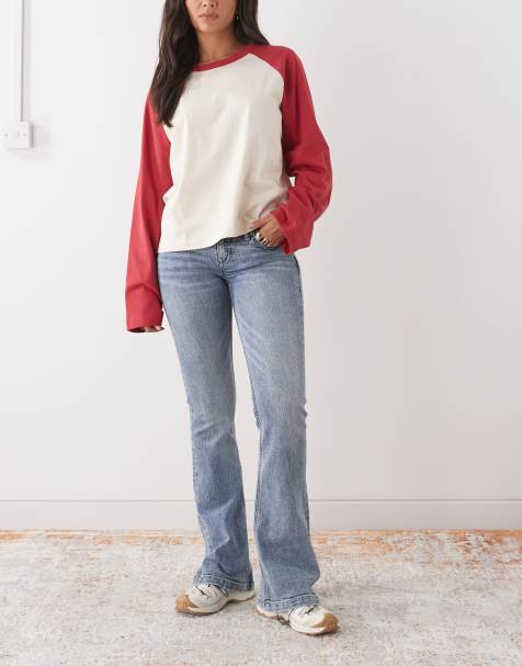 Monki - Jeans a zampa in denim lavaggio blu con tasca - view 1