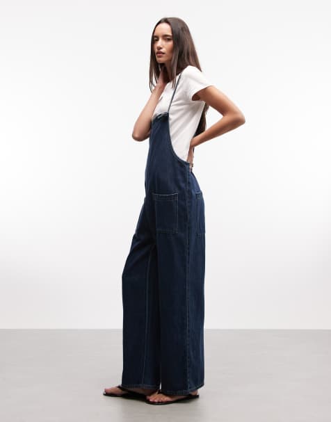Monki – Jeans-Jumpsuit in blauer Waschung mit weitem Bein - view 1