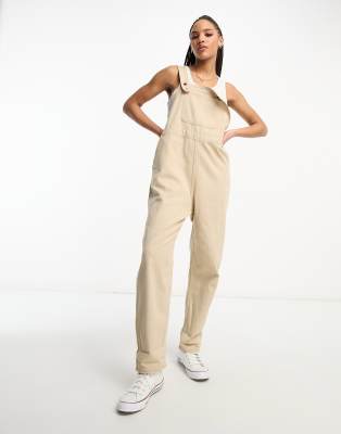 Monki - Jeans-Latzhose in Beige-Neutral