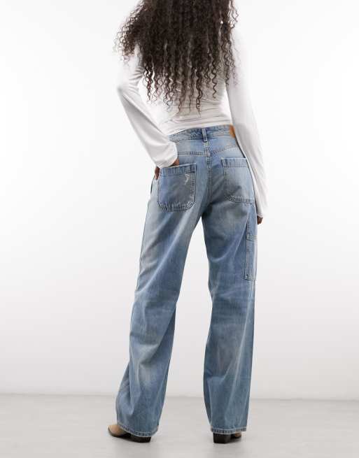 Monki jeans med brede ben i falmet blå vask, 3 af 5