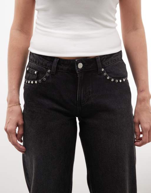 Monki jeans med raka ben, ledig passform och nitar i svart tvätt, 5 av 5
