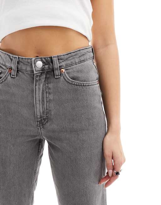 Monki - Jeans met rechte pijpen en halfhoge taille in grijze wassing, 2 van 5
