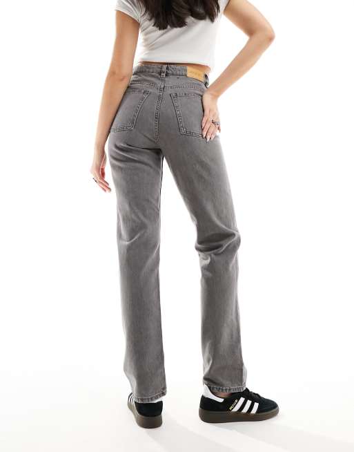 Monki - Jeans met rechte pijpen en halfhoge taille in grijze wassing, 3 van 5