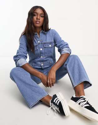 Monki - Jeans-Overall in verwaschenem Blau