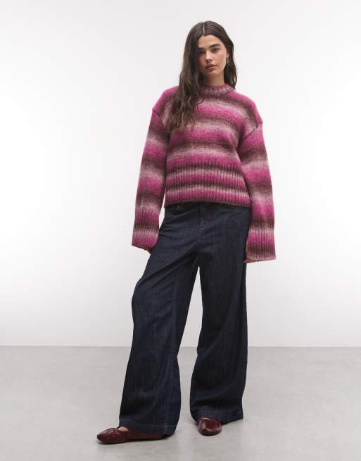 Monki jersey extragrande exclusivo a rayas rosa y burdeos, 3 de 4