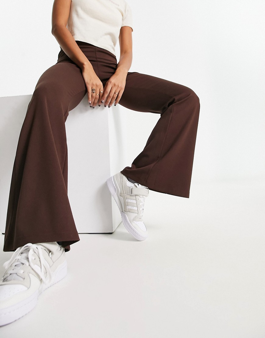Monki jersey flared pants in brown