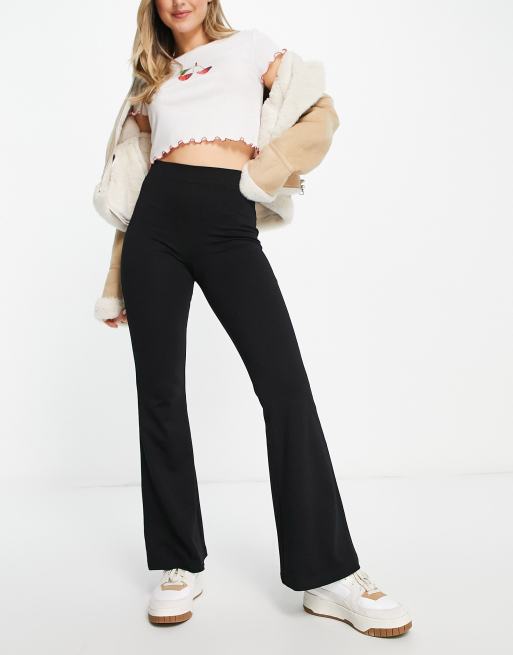 Monki jersey flared trousers in black