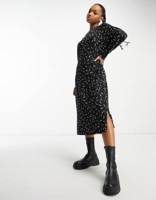 Monki Jersey Midi Dress In Black Small Floral Print