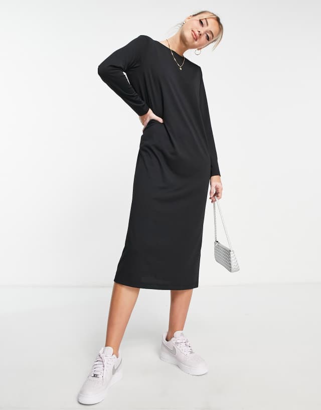 Monki jersey midi dress in black