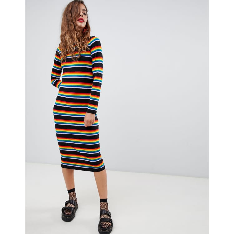 knee length dresses for ladies Maddie Rainbow Stripe Sequin Midi Dress RENTAL – Olivia Rubin main image 1