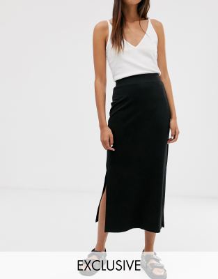 Monki jersey midi tube skirt in black