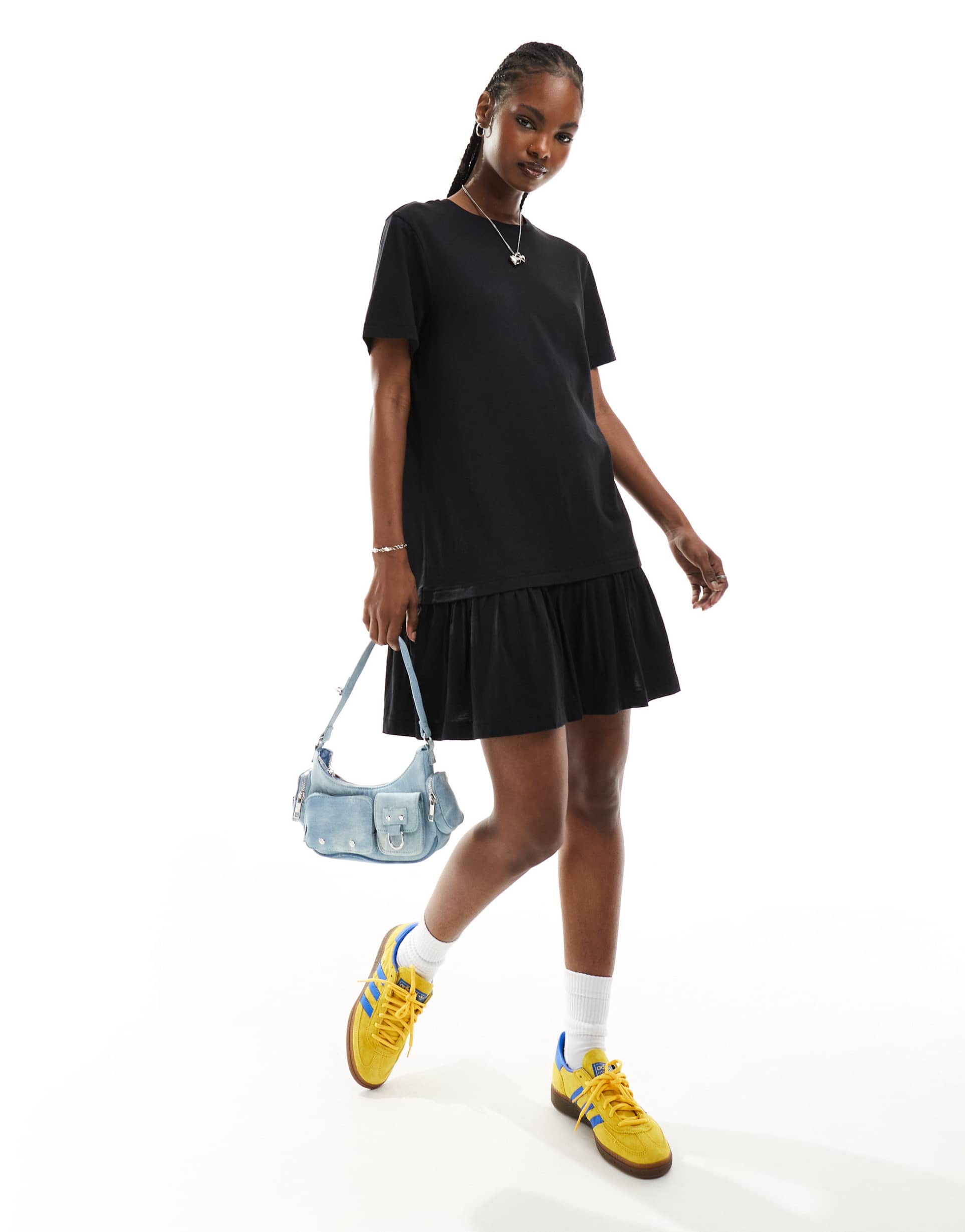 monki jersey mini dress with drop waist in black