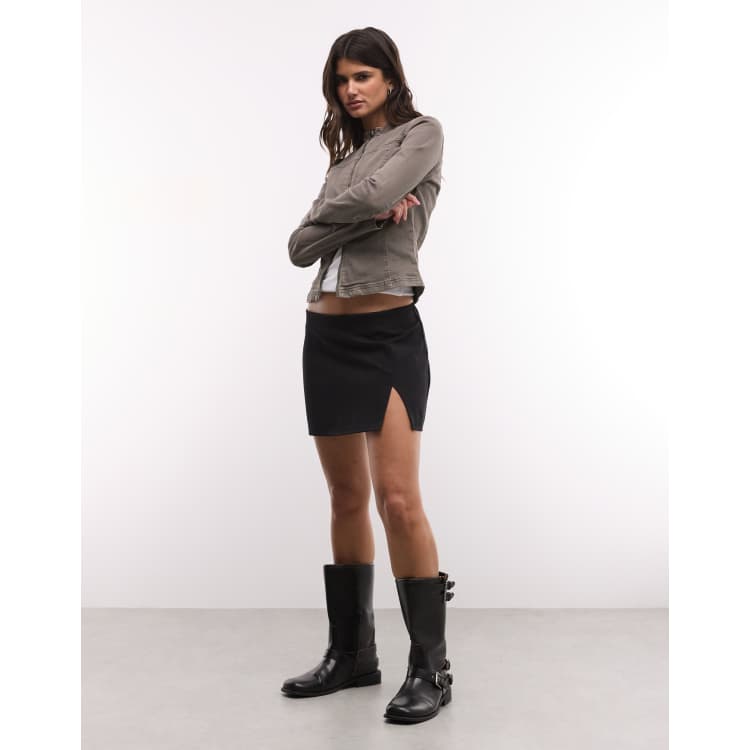 Monki jersey mini skirt with front slit in black | ASOS