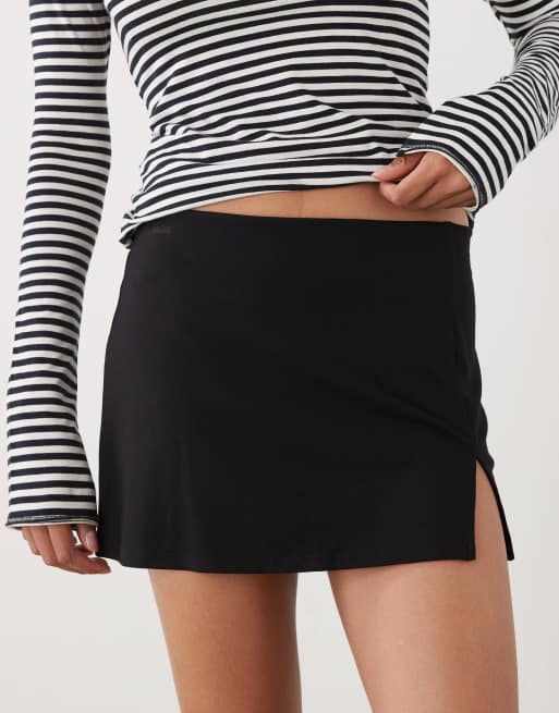 Monki jersey mini skirt with front slit in black | ASOS