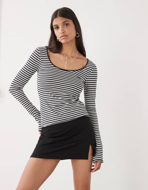 Monki jersey mini skirt with front split in black | ASOS