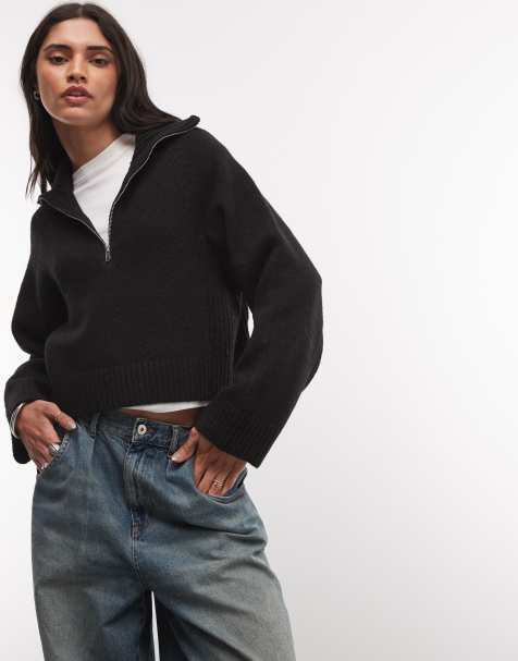Monki - Jersey negro con media cremallera - view 1