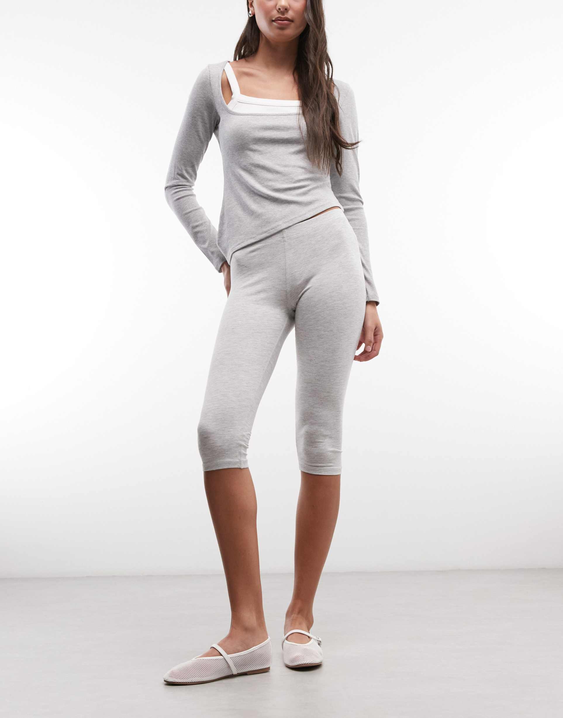 monki jersey stretch capri pants in gray melange