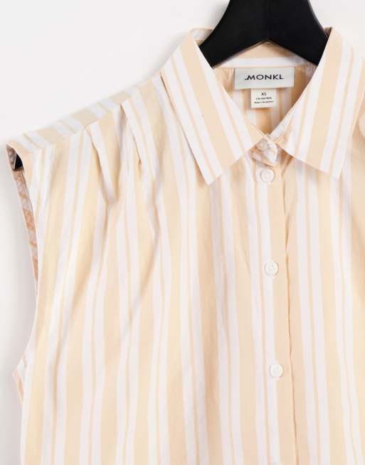 Monki – Jessie – Ärmellose, gestreifte Hemdbluse aus Baumwolle in Apricot, Kombiteil - ORANGE, 3 von 4