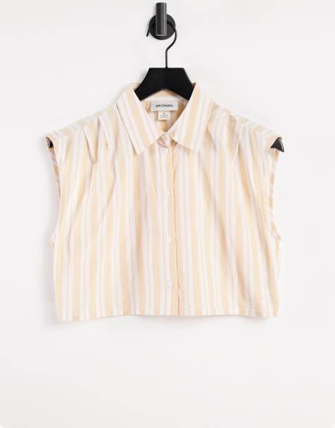 Monki Jessie cotton sleeveless shirt co-ord in peach stripe - ORANGE - view 1