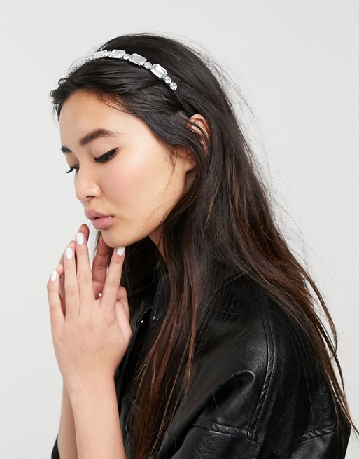 Monki jewelled headband with clear stones in silver