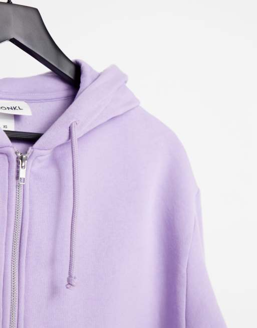 Monki Joa cotton zip front hoodie in lilac PURPLE