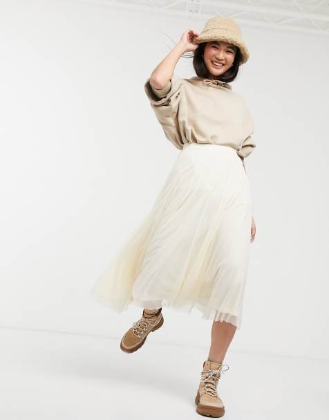 Monki – Joanna – Midirock aus Tüll, in gebrochenem Weiß