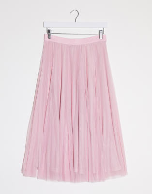 pink tulle midi skirt