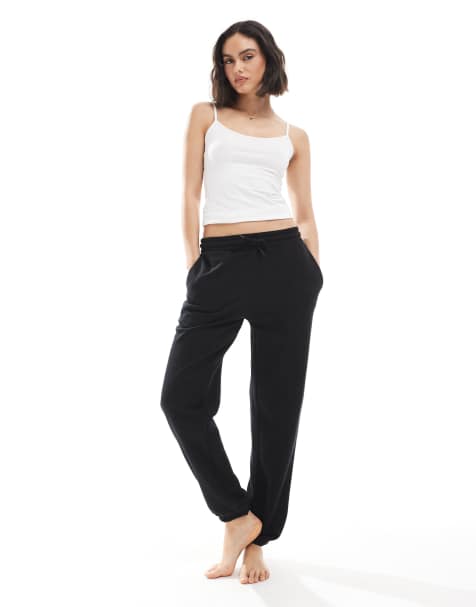 Monki joggers with cuffed hem in black