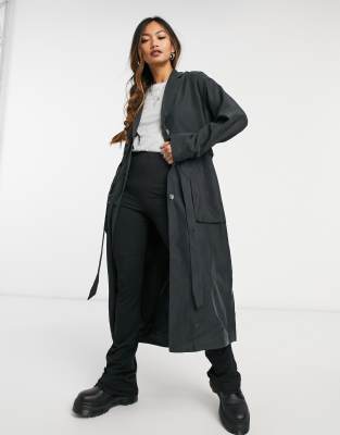 Monki Julie trench coat in black