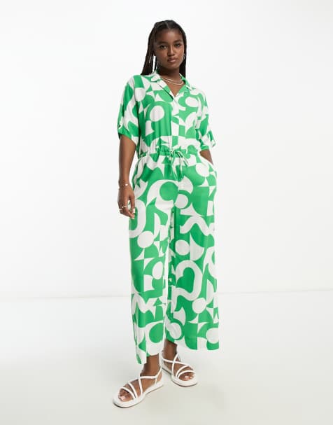 Monki jumpsuit in green graphic print - view 1