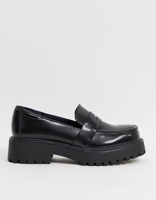 Monki June chunky faux leather loafer in black
