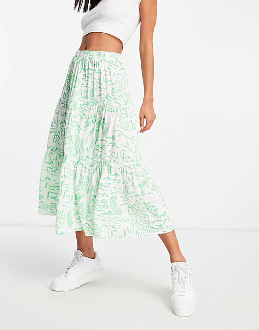 Monki June ecovero co-ord skirt in summer print in green