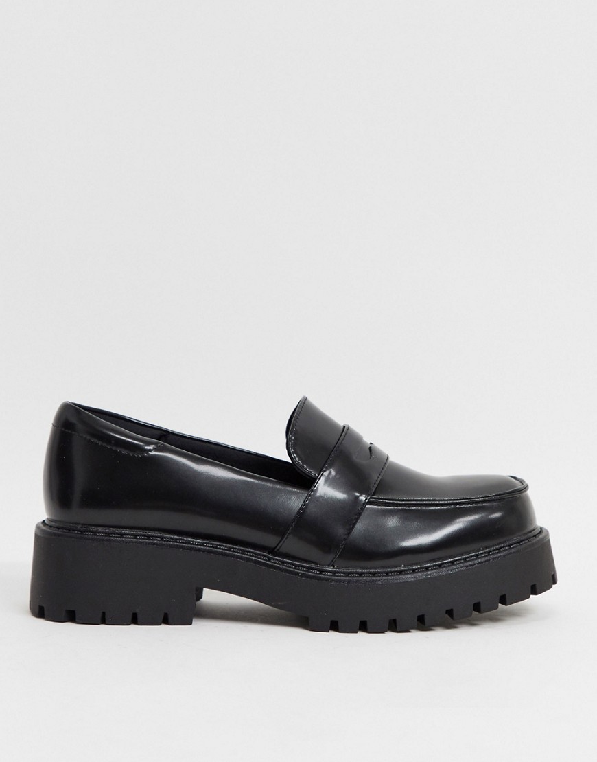 Monki - June - Leren loafers met dikke zool in zwart