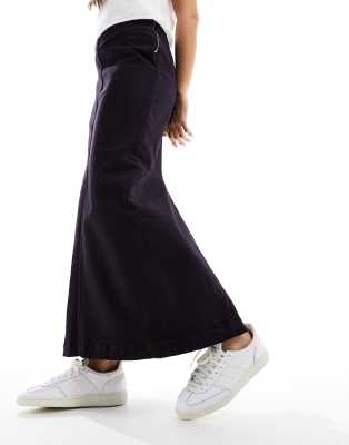 Monki denim midi skirt with front split in dark tint red - ASOS Price Checker