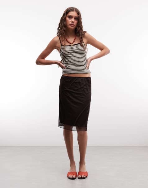 Monki - Jupe en tulle longueur genou - Marron foncé - view 1
