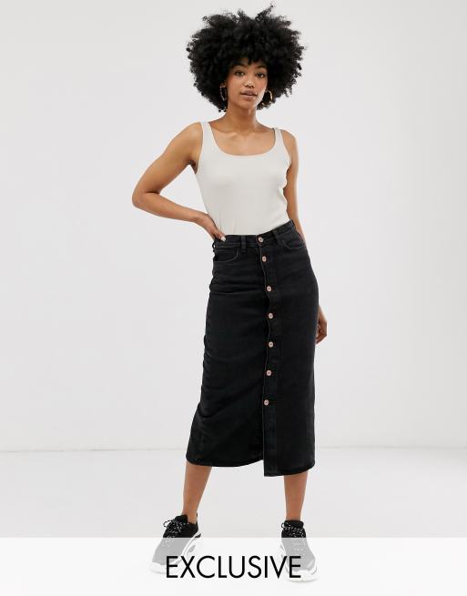 Monki - Jupe fourreau mi-longue en jean - Noir | ASOS