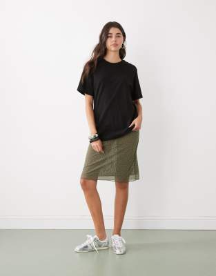 Jupe longueur genou à strass - Kaki-Vert M