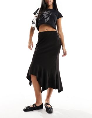 Monki asymmetric drape midi skirt in black - ASOS Price Checker
