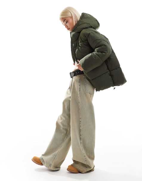 Monki - Kakigrøn oversized polstret frakke - view 1